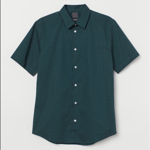 H&M Other - H&M Dark Green & White Dotted Slim Fit Short-Sleeved Shirt